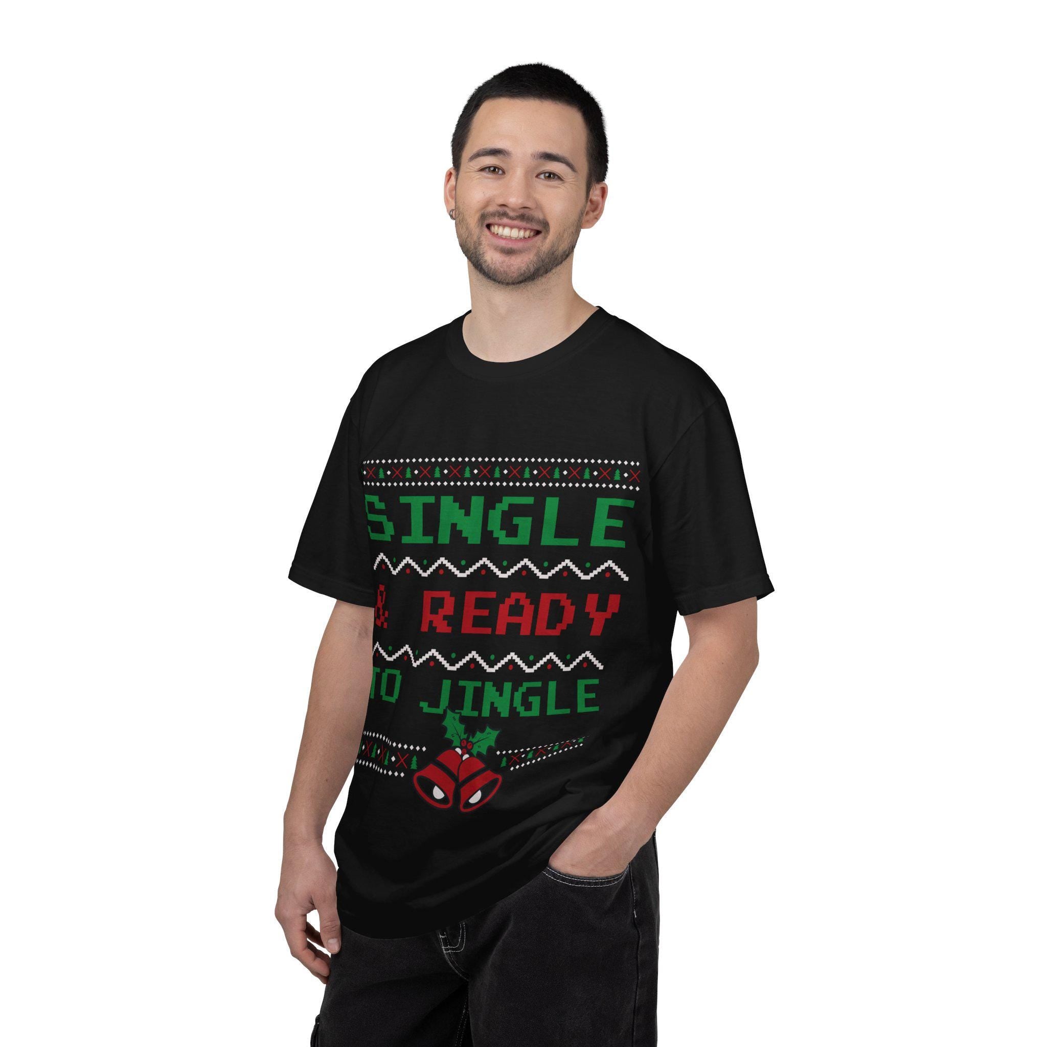 Single and Ready to Jingle Shirt Funny Christmas Tee Pixel Knit Bells Holly Gift