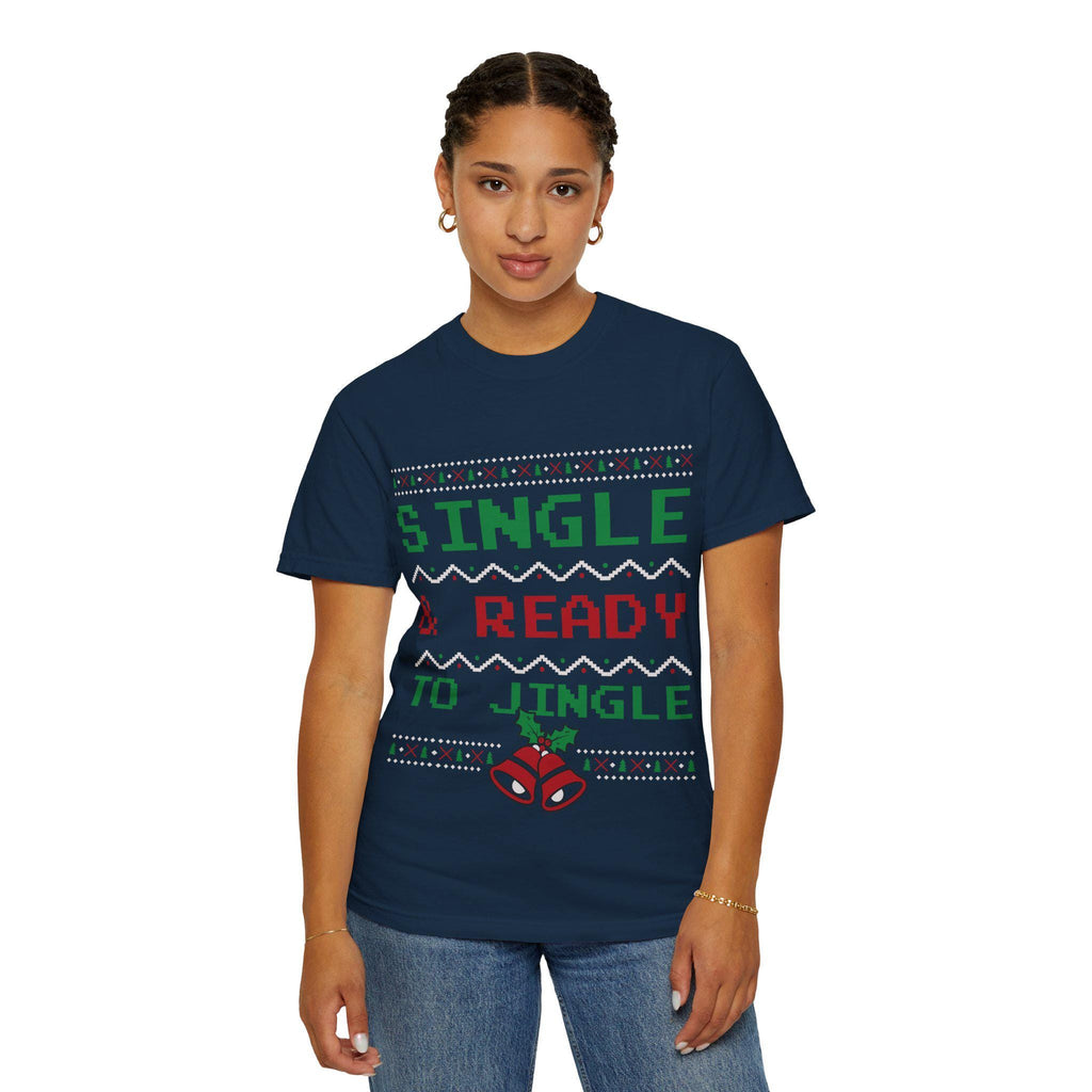 Single and Ready to Jingle Shirt Funny Christmas Tee Pixel Knit Bells Holly Gift