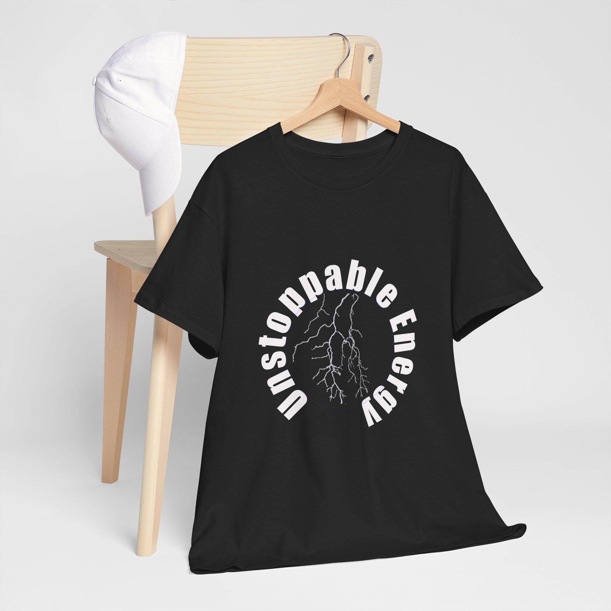 Unstoppable Energy lightning circle Tee | Minimalist bold white on black