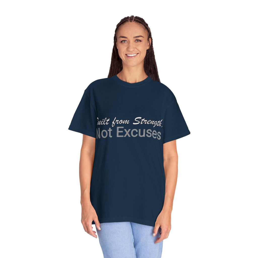 Built From Strength Not Excuses Shirt, Cotton Motivational Workout Graphic Tee