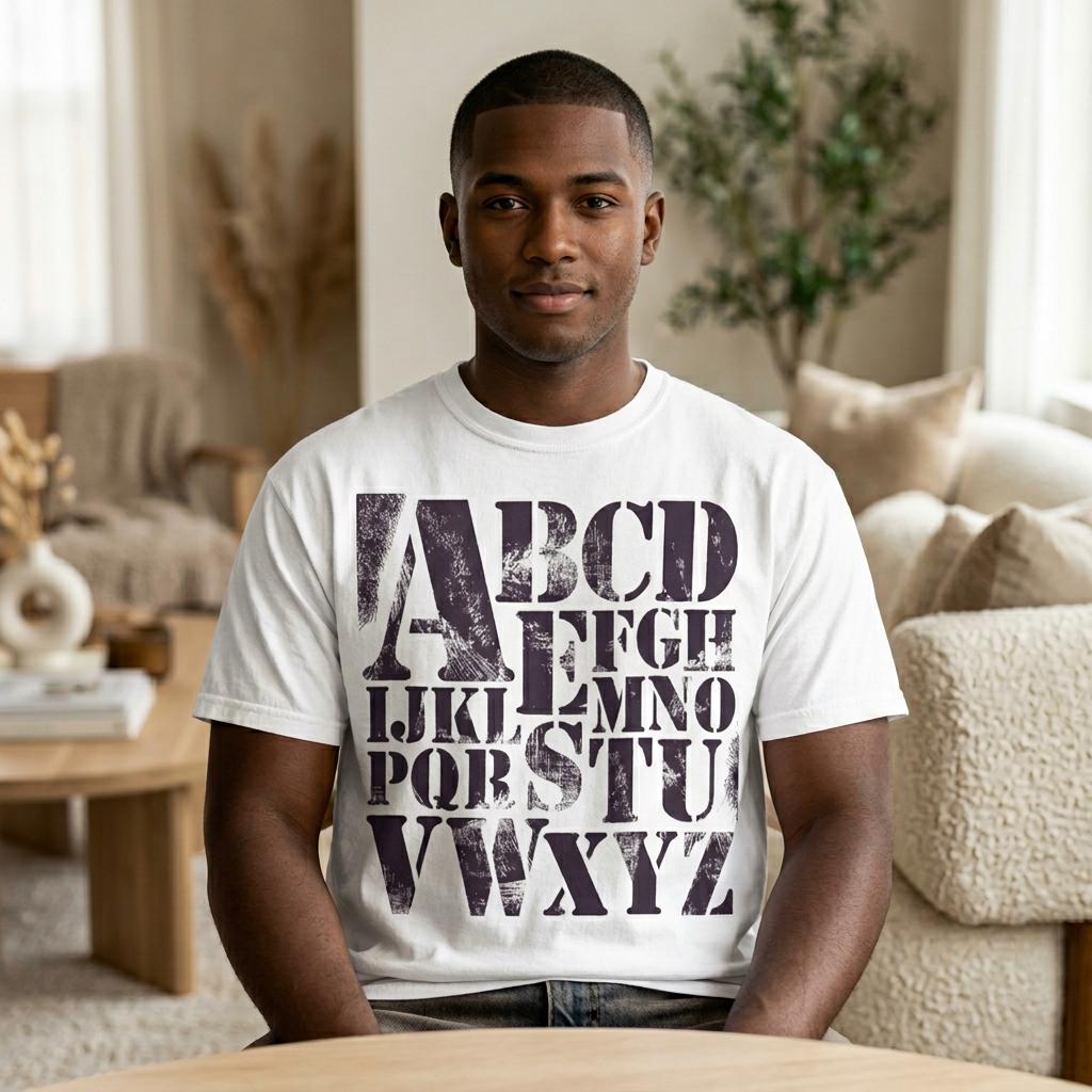 Vintage Alphabet Shirt ABC Graphic Tee Stencil Typography Teacher Gift