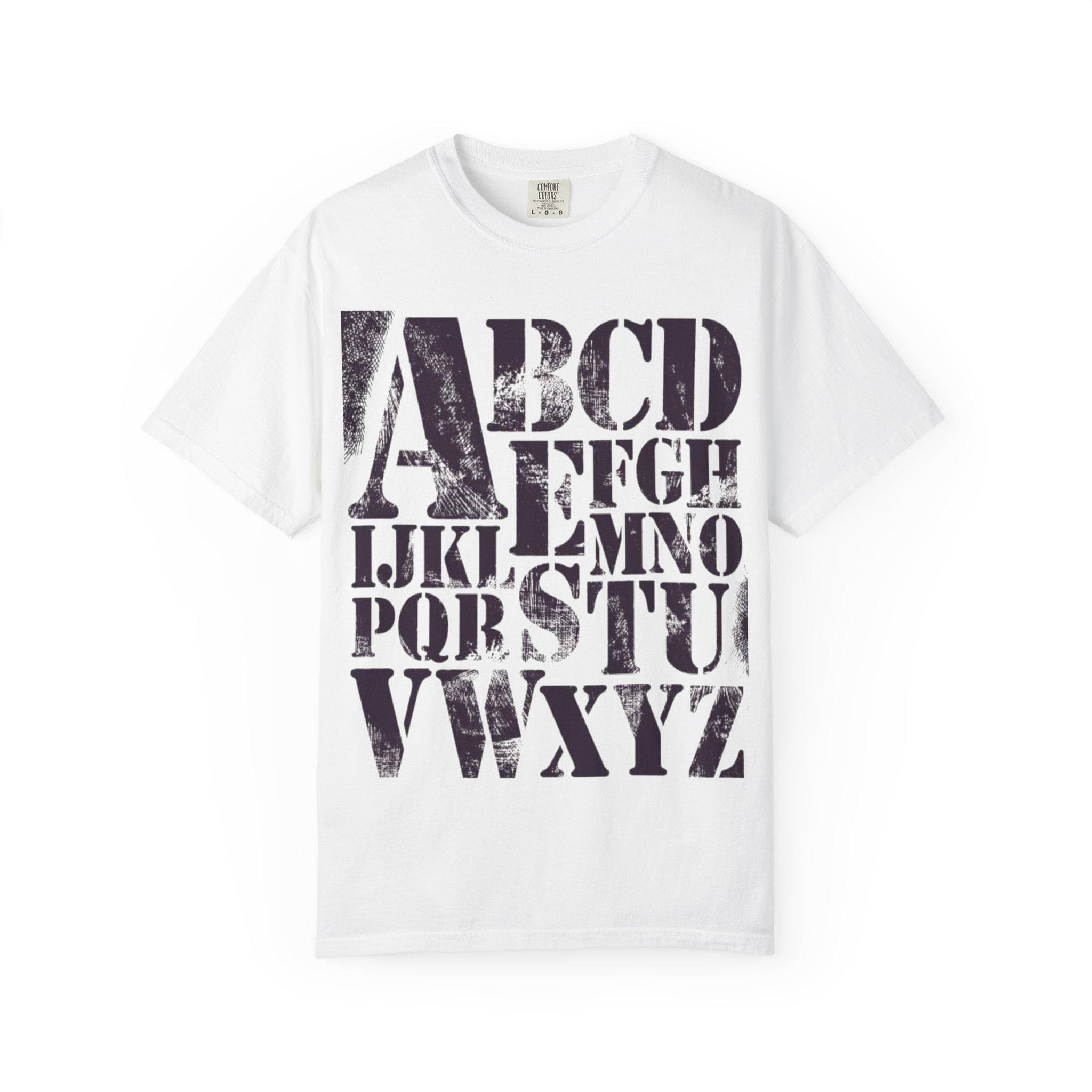 Vintage Alphabet Shirt ABC Graphic Tee Stencil Typography Teacher Gift