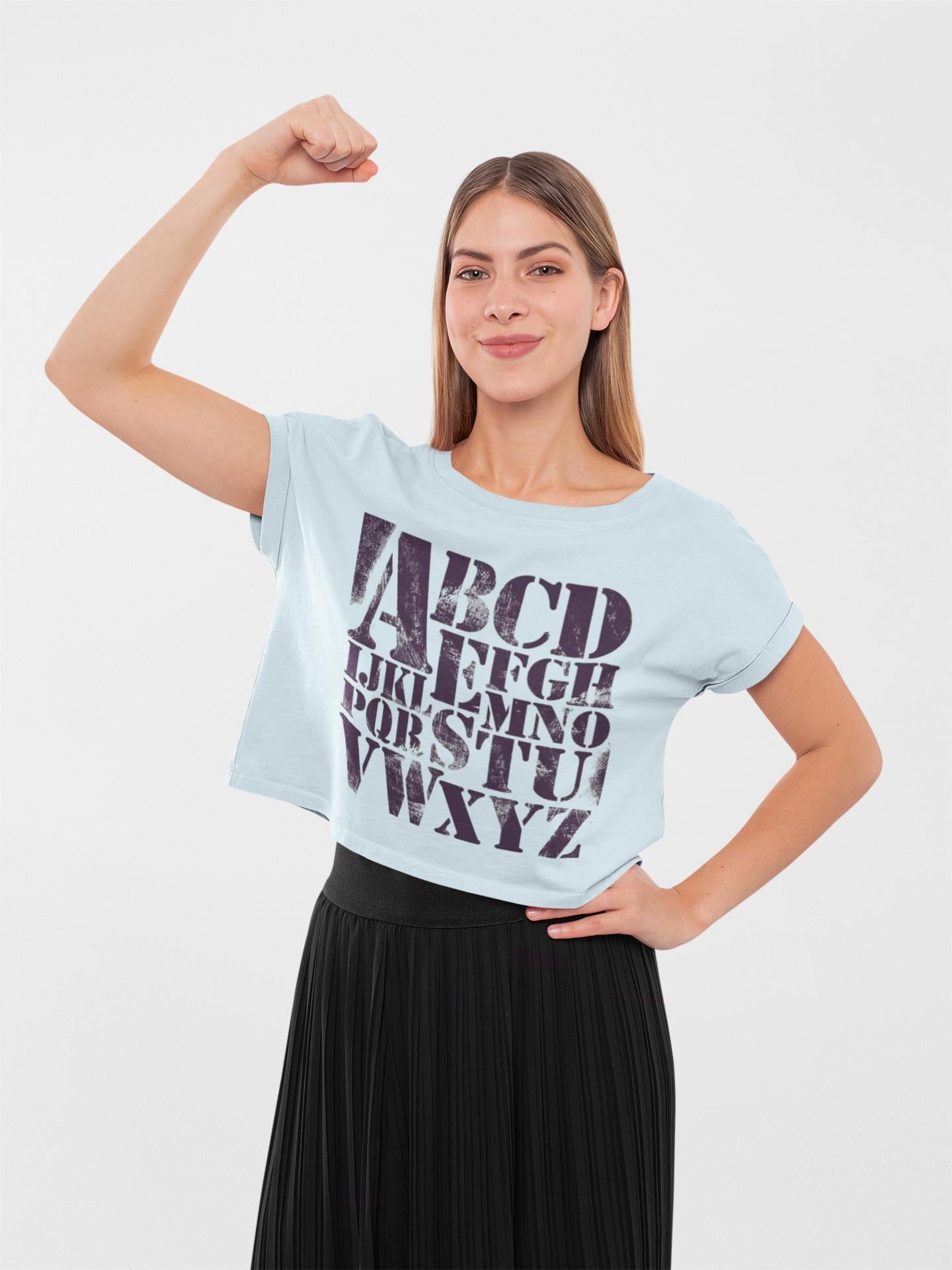 Vintage Alphabet Shirt ABC Graphic Tee Stencil Typography Teacher Gift