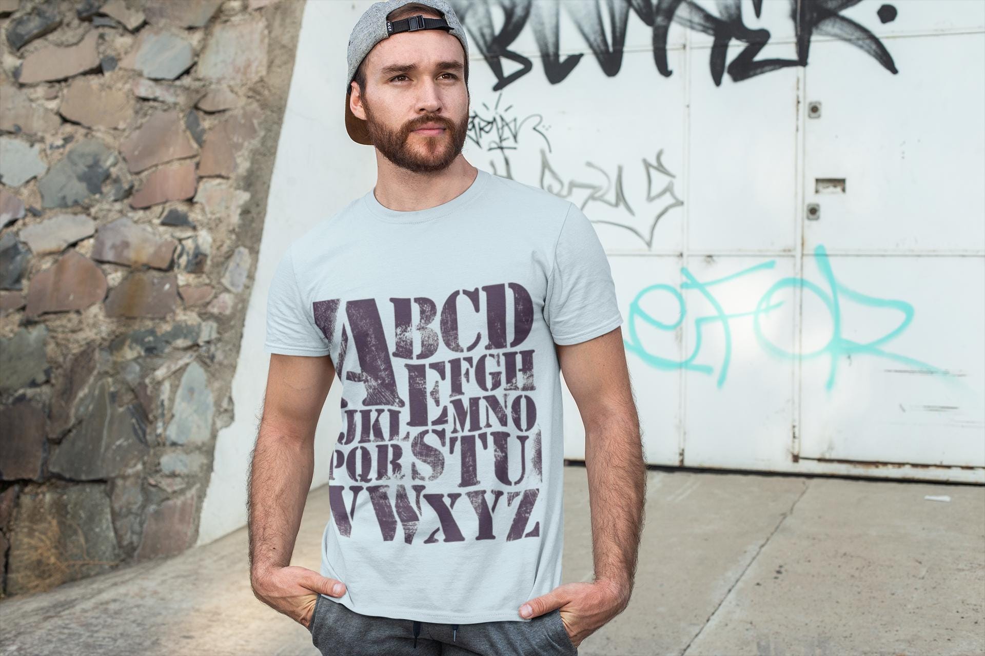 Vintage Alphabet Shirt ABC Graphic Tee Stencil Typography Teacher Gift