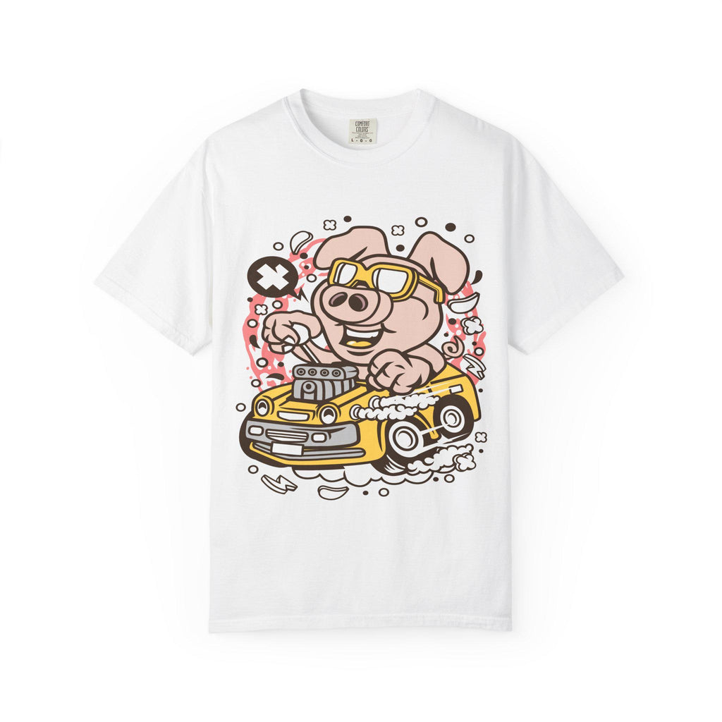 Funny Pig Driving Car Shirt | Cartoon Hot Rod Graphic Tee | Racing Gift | Unisex