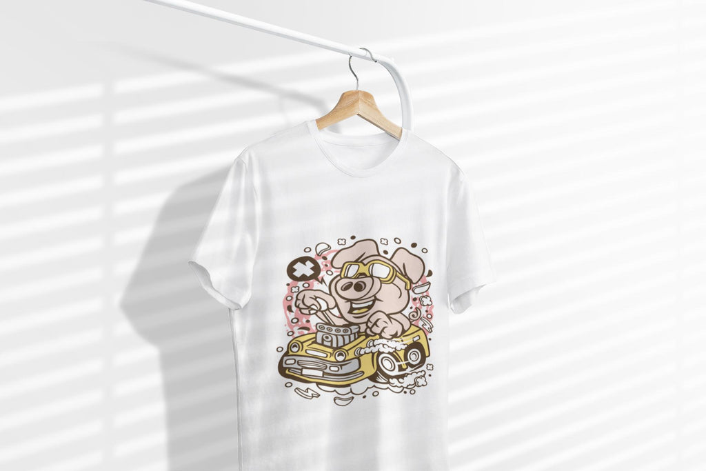 Funny Pig Driving Car Shirt | Cartoon Hot Rod Graphic Tee | Racing Gift | Unisex