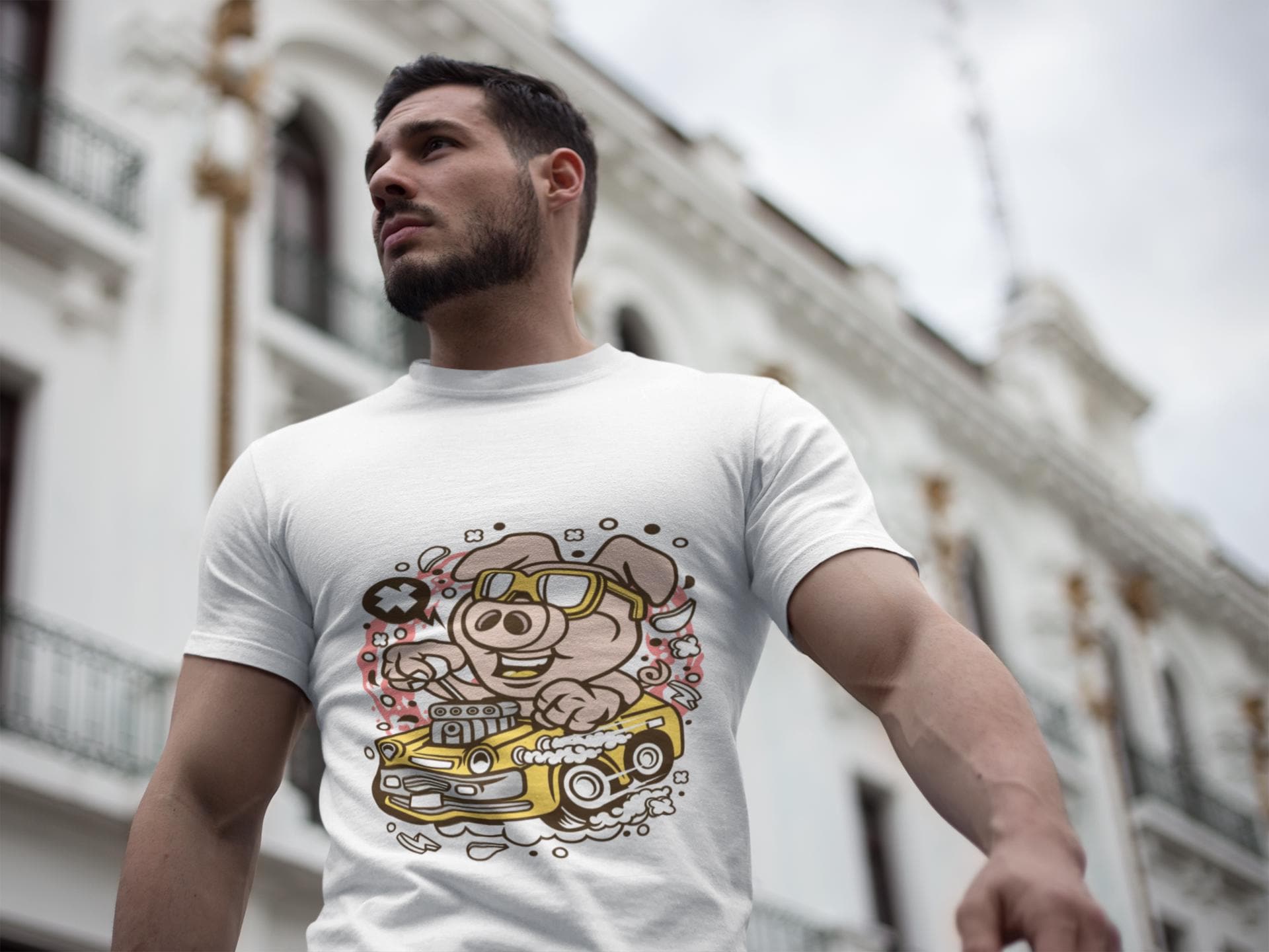 Funny Pig Driving Car Shirt | Cartoon Hot Rod Graphic Tee | Racing Gift | Unisex