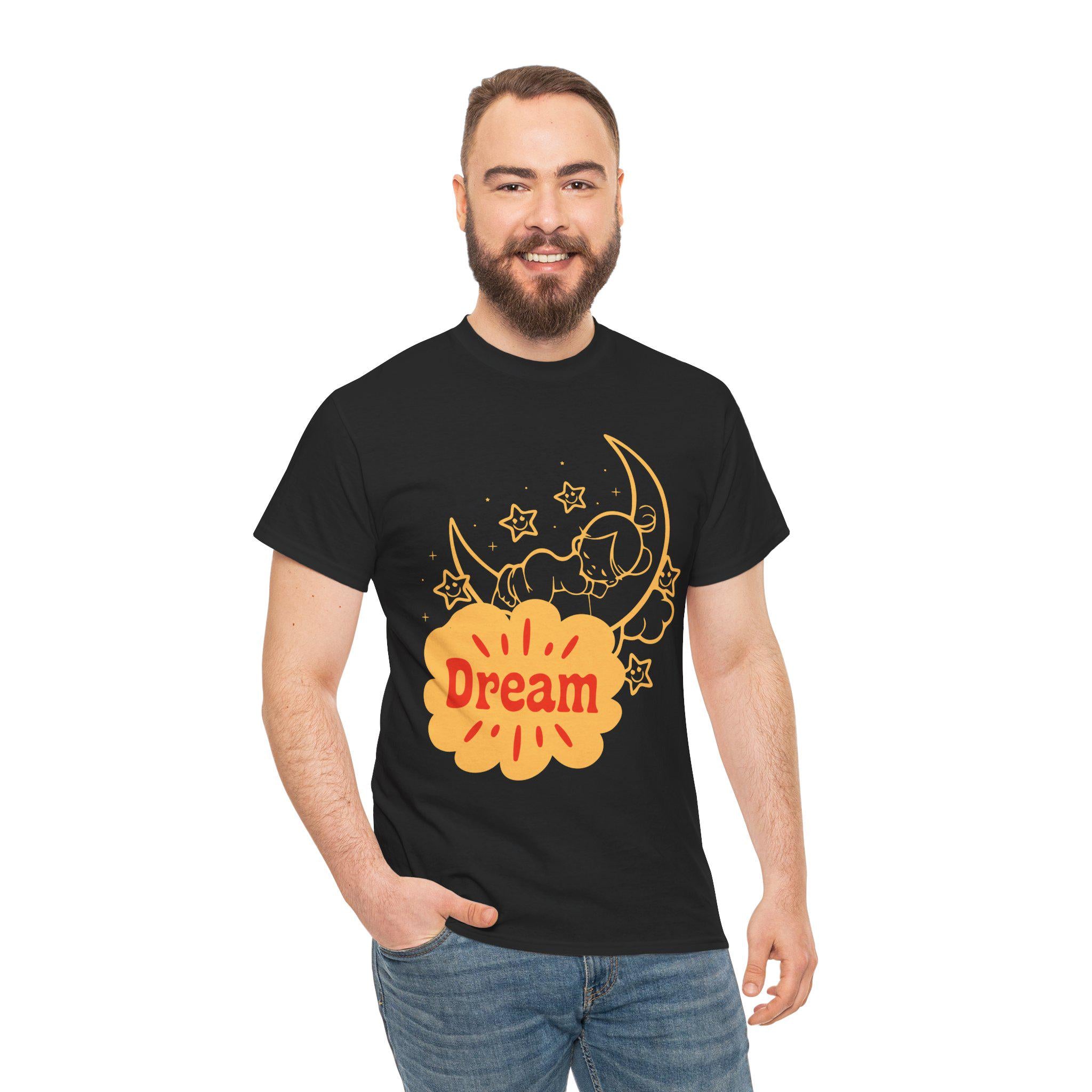 Sleeping Moon Sketch Dream Tee | Crescent Moon, Stars Night Illustration