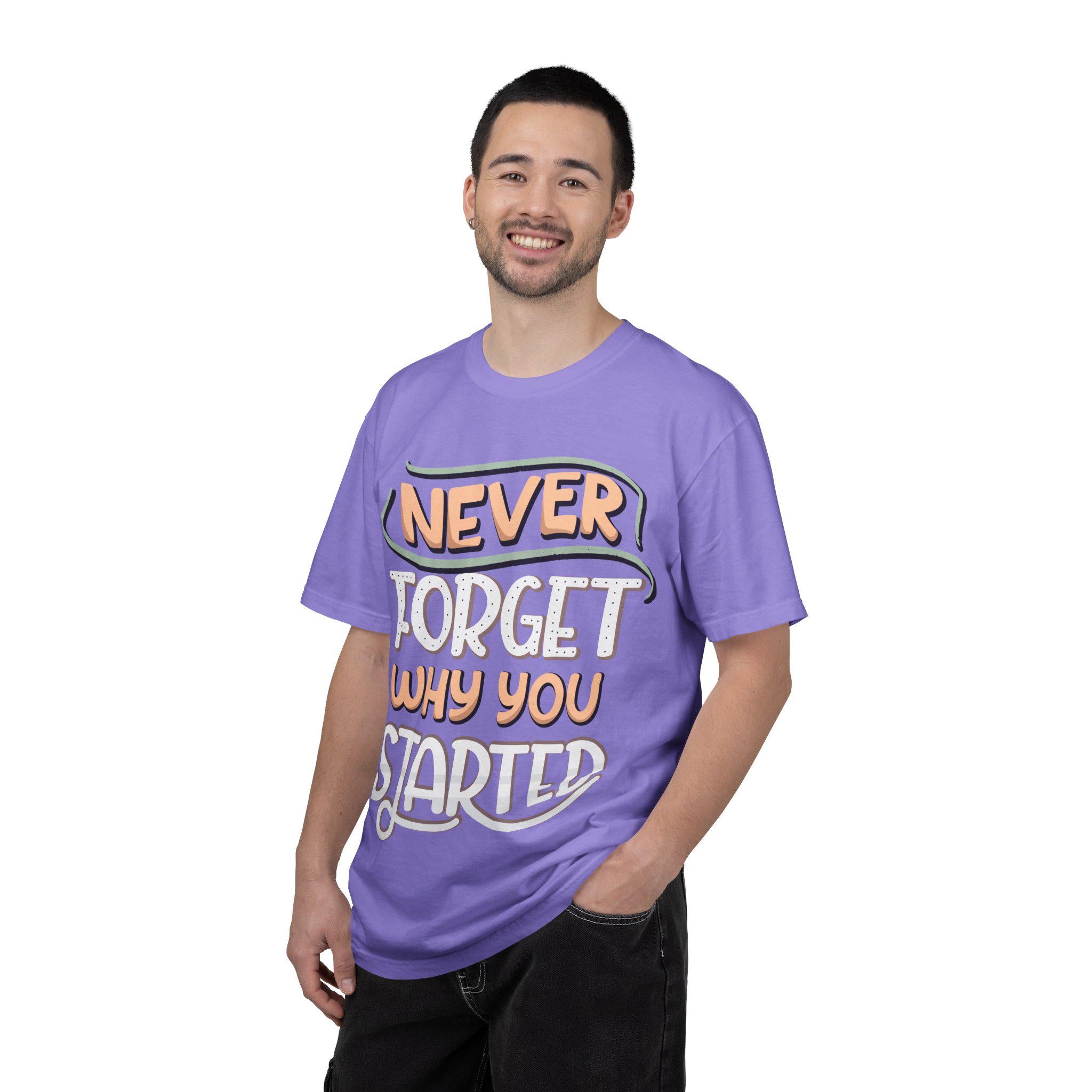 Never Forget Why You Started T-shirt | Hand-Lettered Motivational Tee