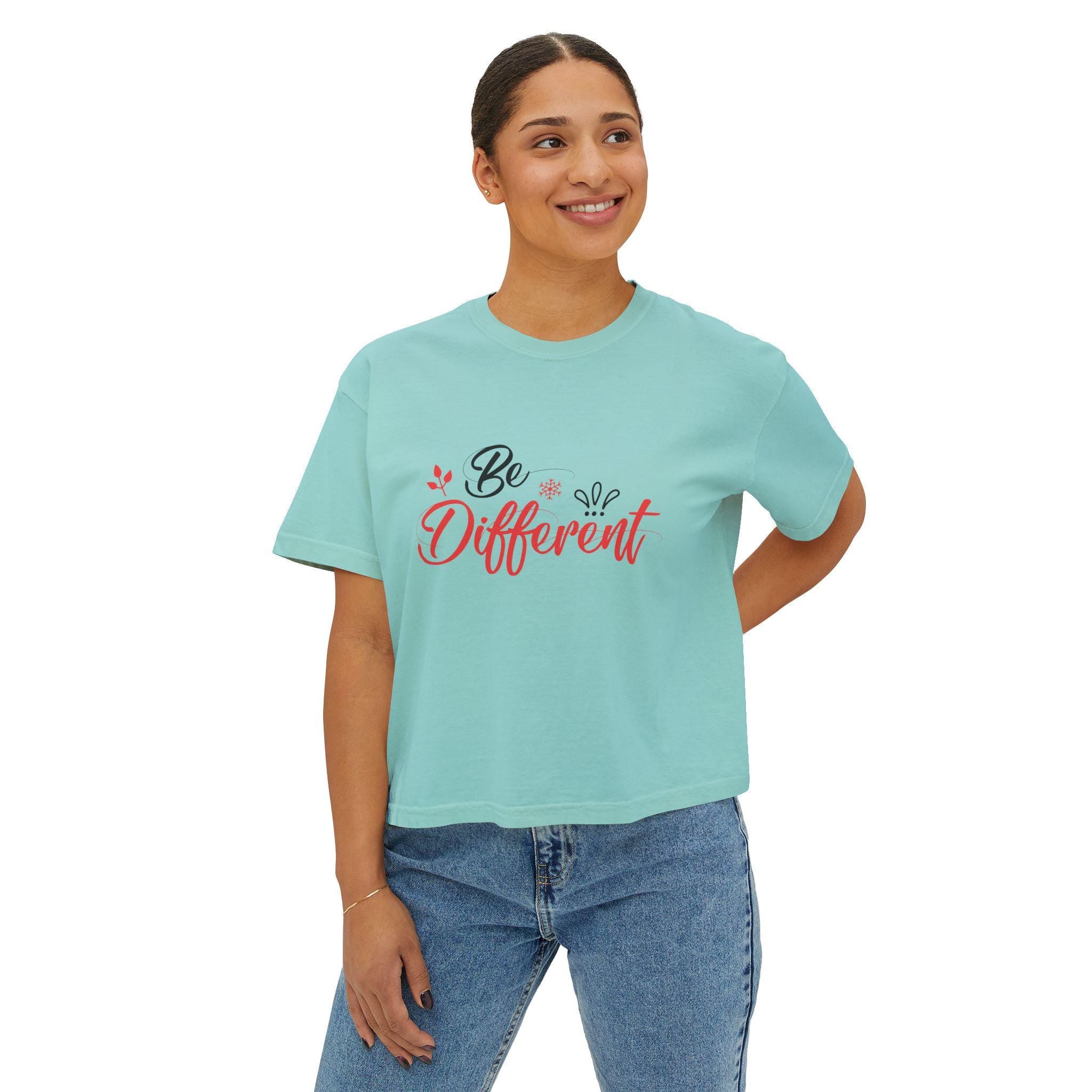 Be Different Coral Ink Print Boxy Crop Tee | Pigment-Dyed Cotton Shirt