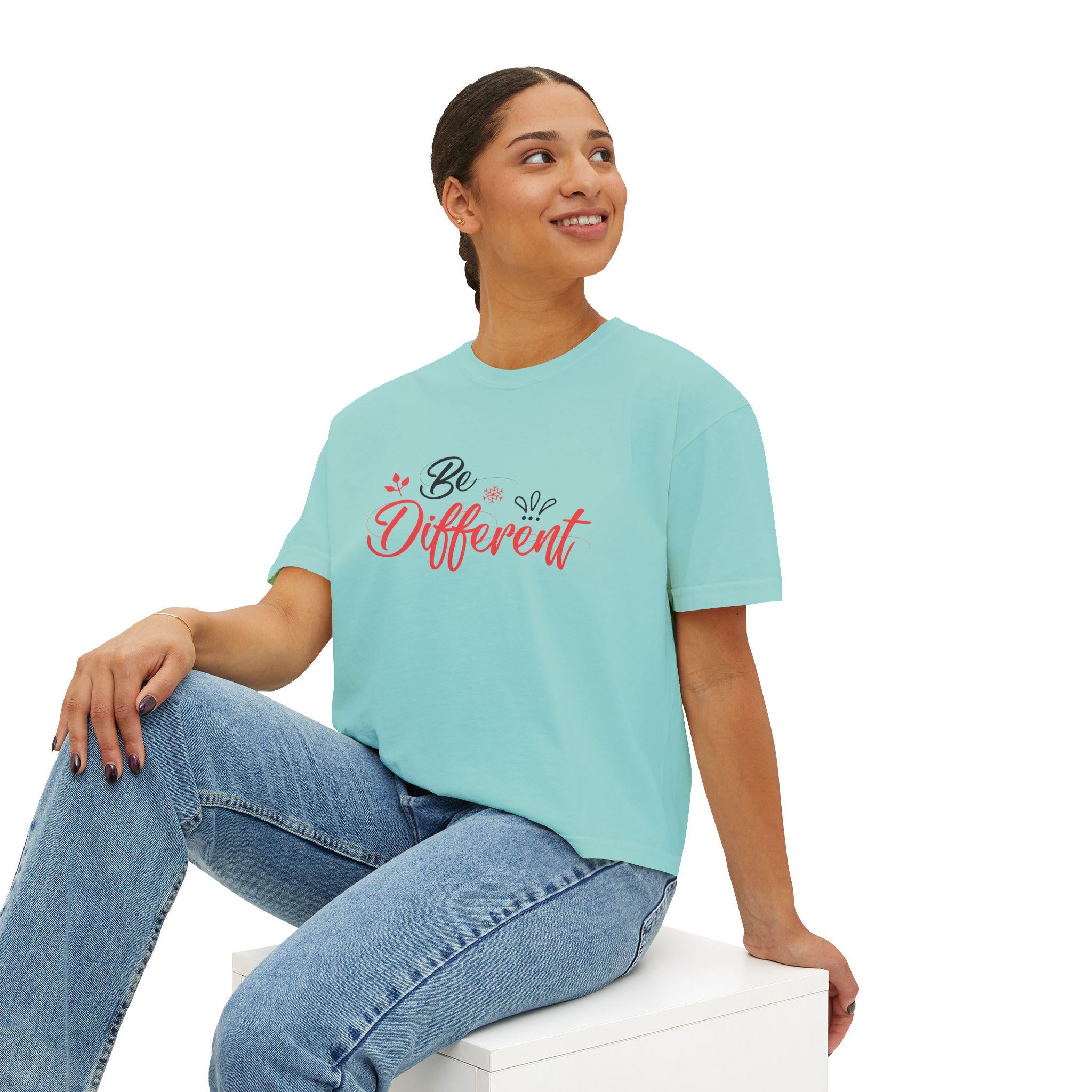 Be Different Coral Ink Print Boxy Crop Tee | Pigment-Dyed Cotton Shirt