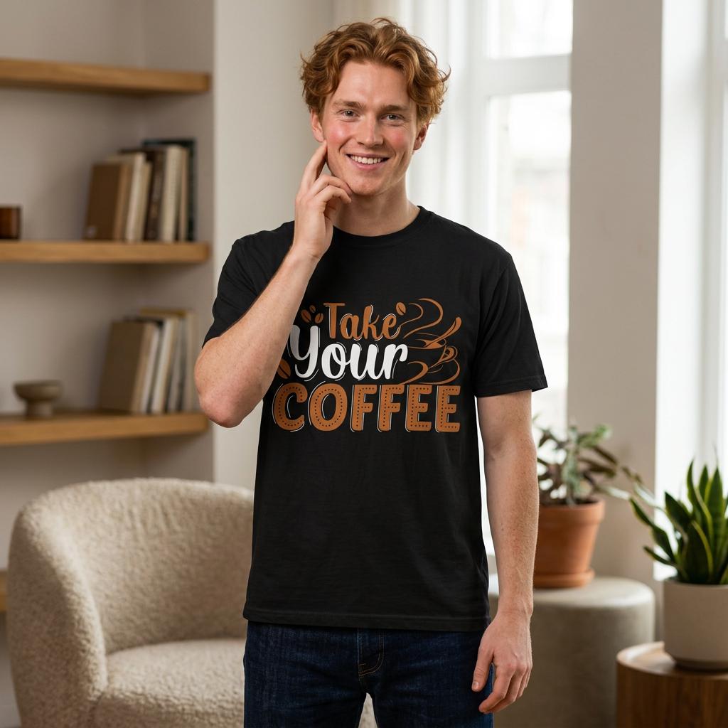 Take Your Coffee shirt | Coffee Script & Block Letter Tee, Garment-Dyed