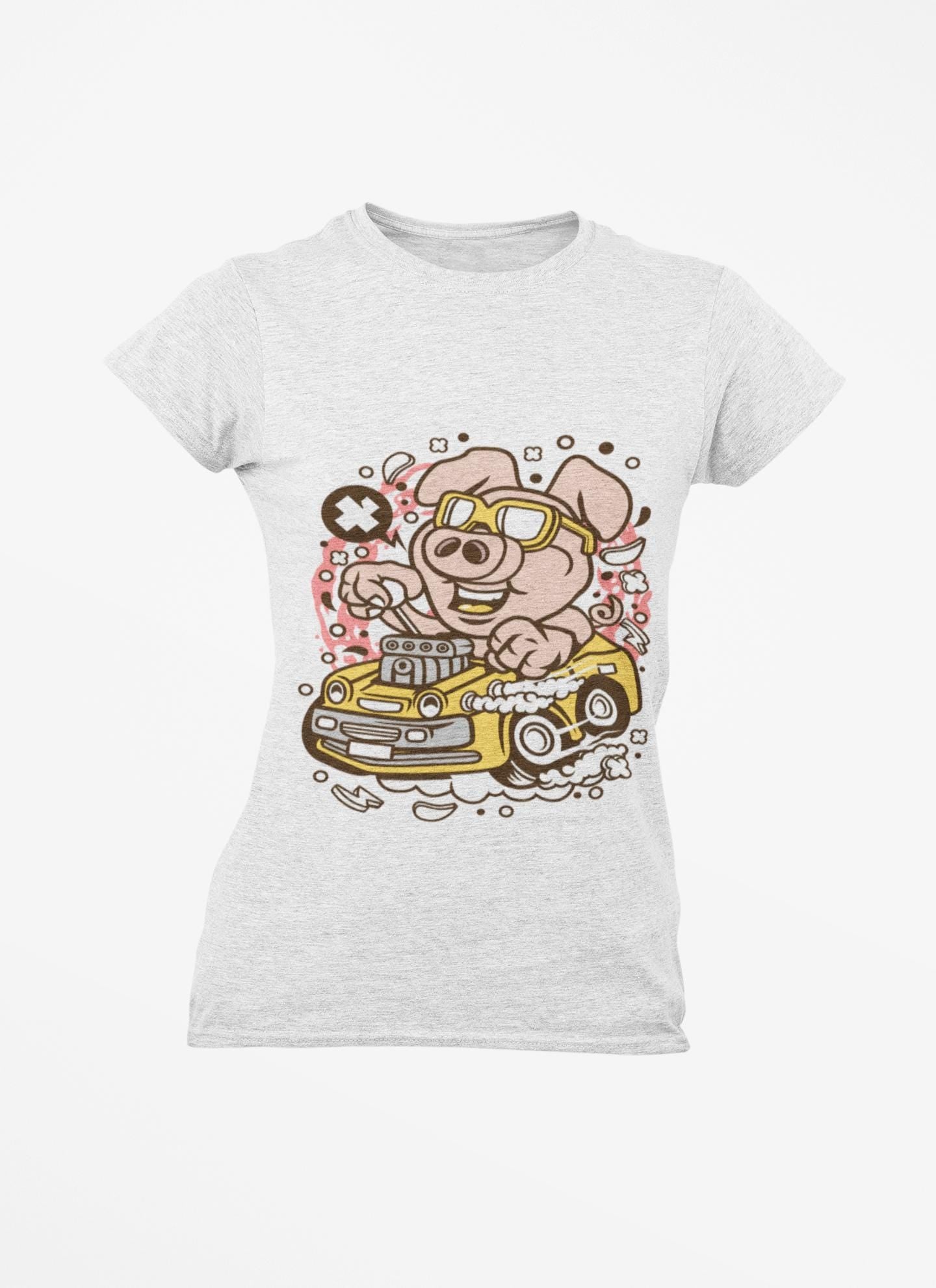 Funny Pig Driving Car Shirt | Cartoon Hot Rod Graphic Tee | Racing Gift | Unisex