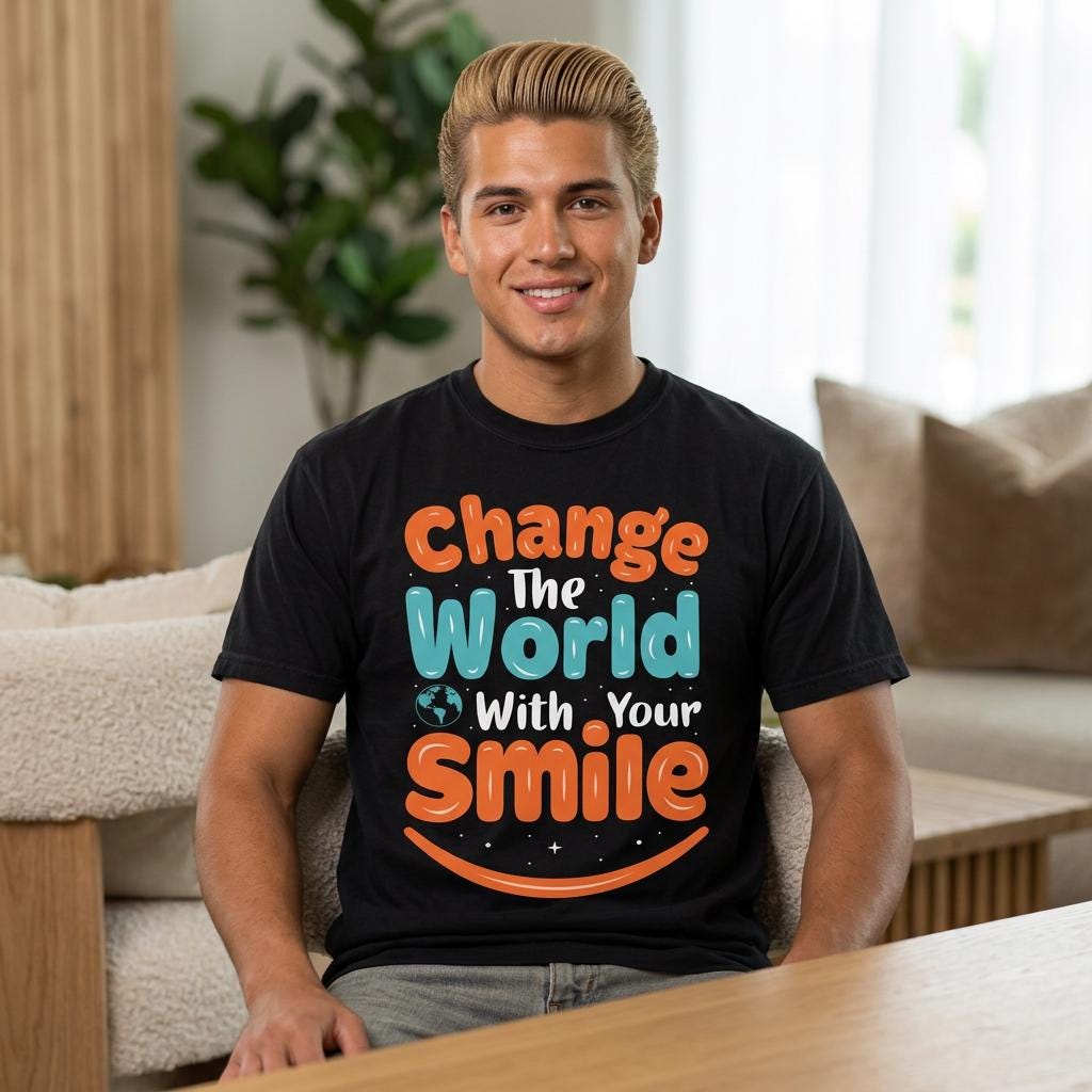 Kindness Smile Tee | Garment-Dyed Navy Cotton T-Shirt