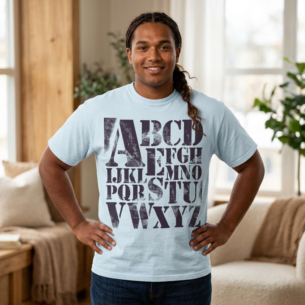 Vintage Alphabet Shirt ABC Graphic Tee Stencil Typography Teacher Gift