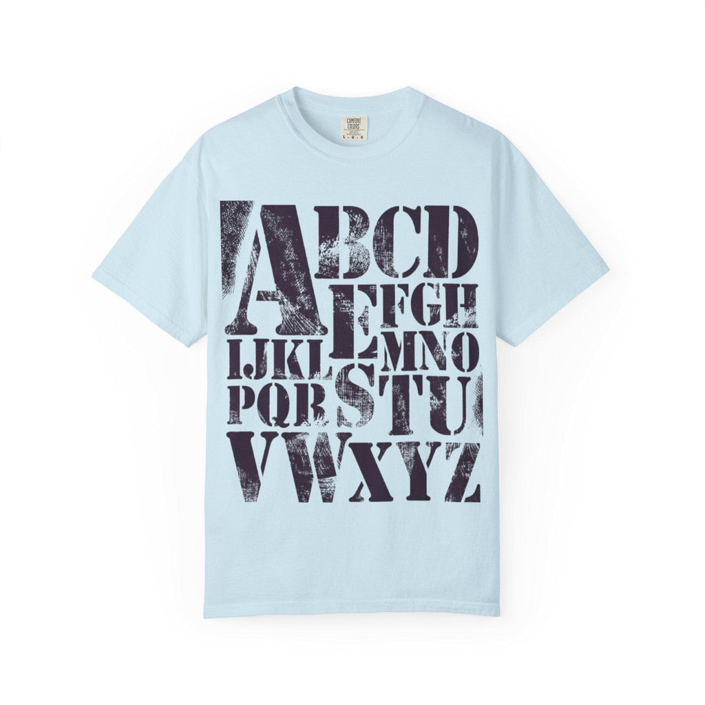 Vintage Alphabet Shirt ABC Graphic Tee Stencil Typography Teacher Gift