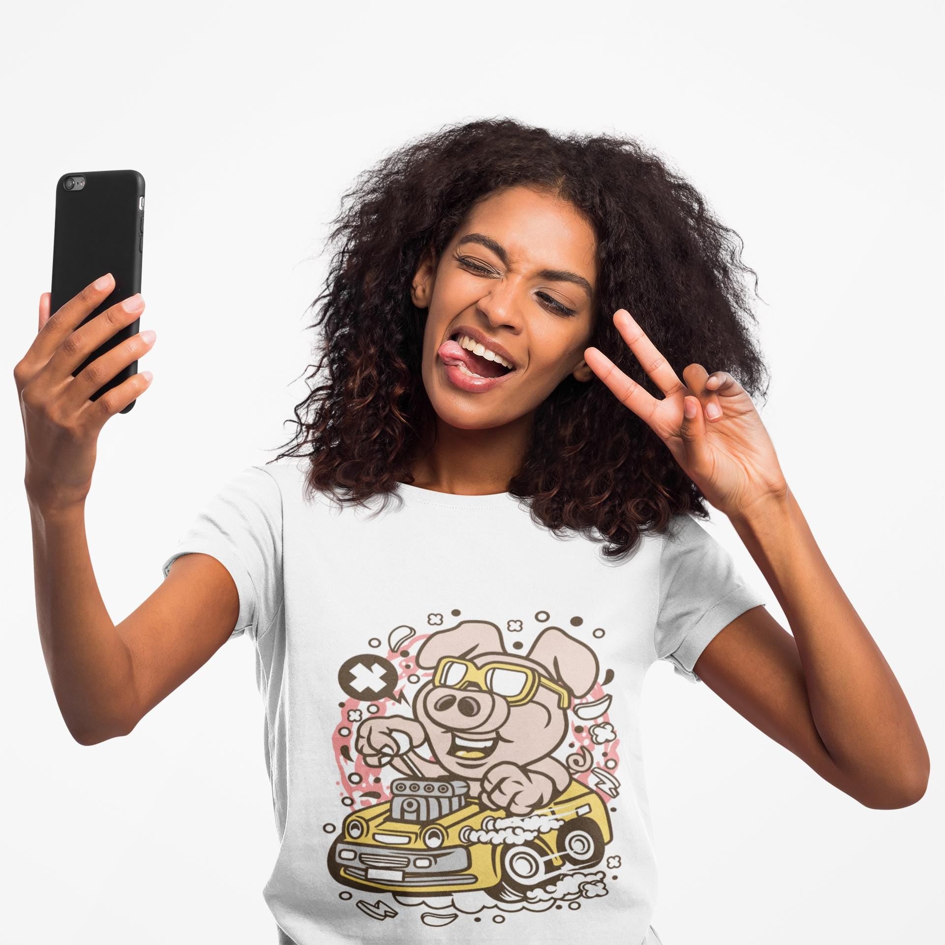 Funny Pig Driving Car Shirt | Cartoon Hot Rod Graphic Tee | Racing Gift | Unisex