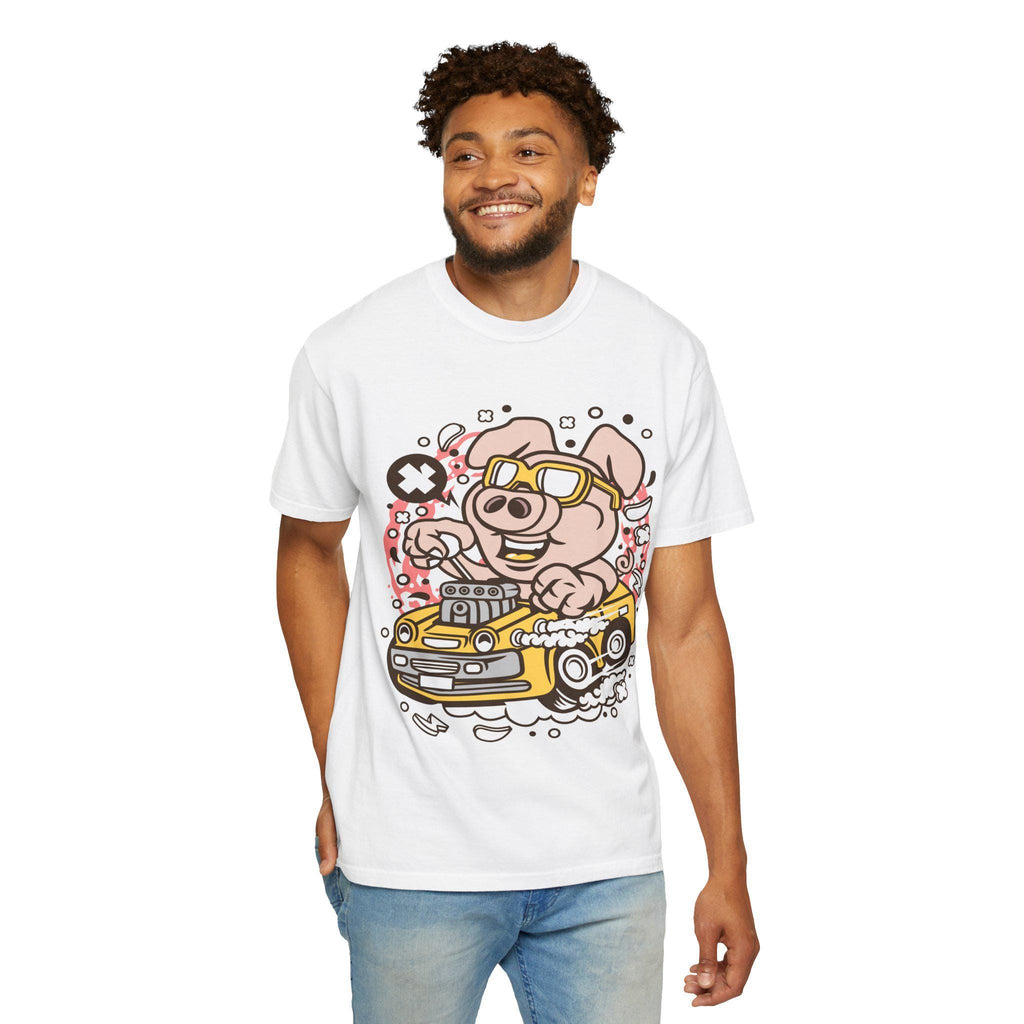 Funny Pig Driving Car Shirt | Cartoon Hot Rod Graphic Tee | Racing Gift | Unisex