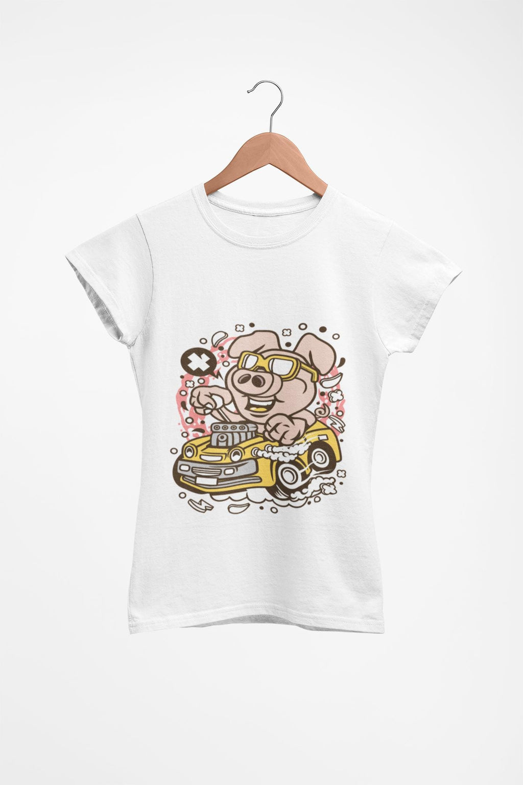 Funny Pig Driving Car Shirt | Cartoon Hot Rod Graphic Tee | Racing Gift | Unisex