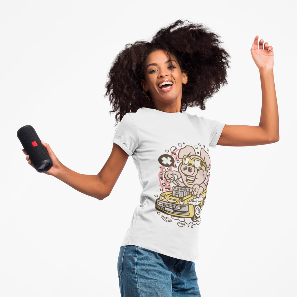 Funny Pig Driving Car Shirt | Cartoon Hot Rod Graphic Tee | Racing Gift | Unisex