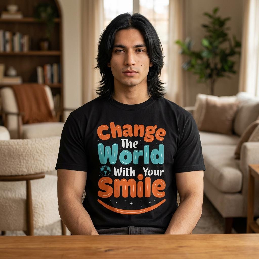 Kindness Smile Tee | Garment-Dyed Navy Cotton T-Shirt