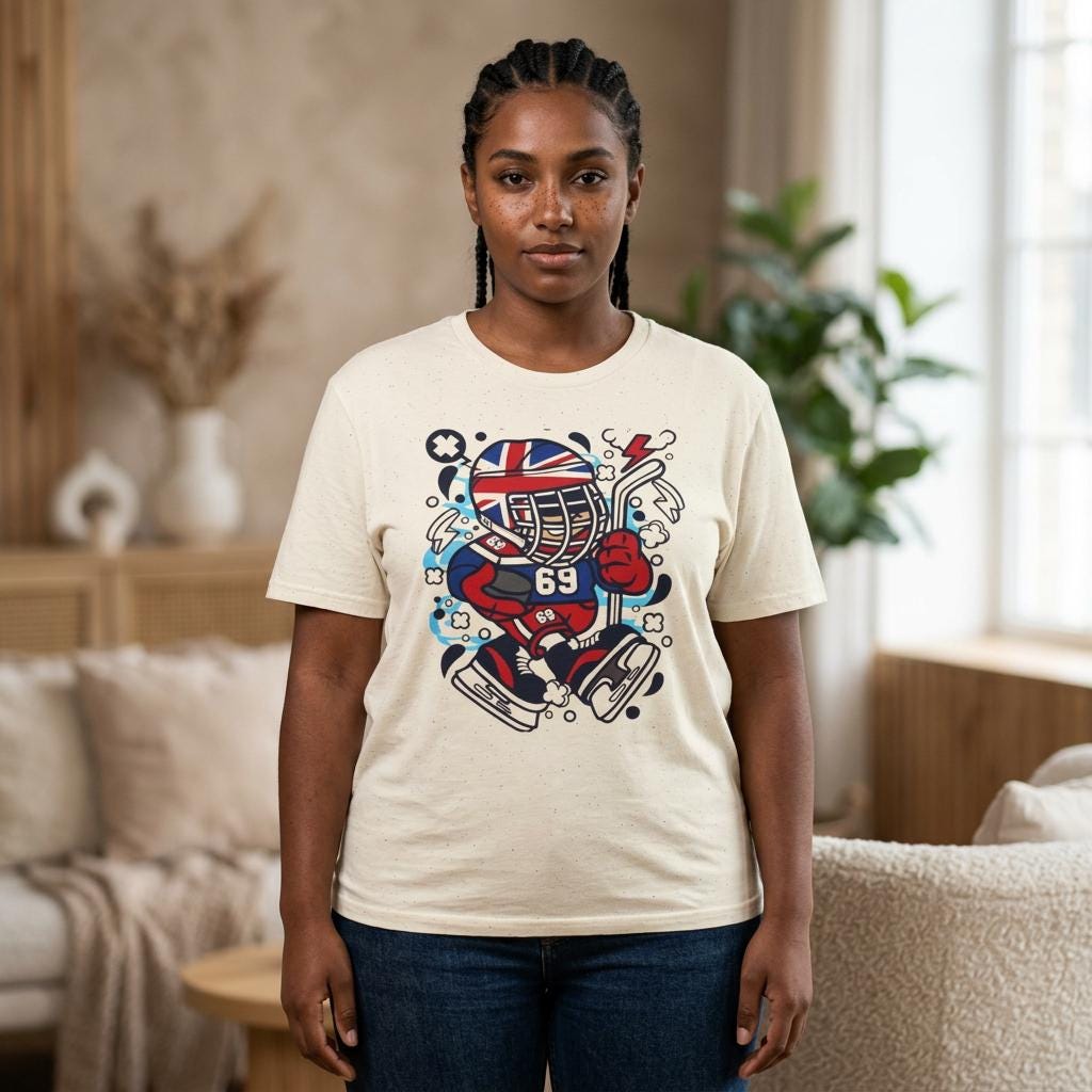 British Hockey Player T-Shirt | Union Jack Ice Hockey Graphic Tee | Sports Fan Gift Shirt