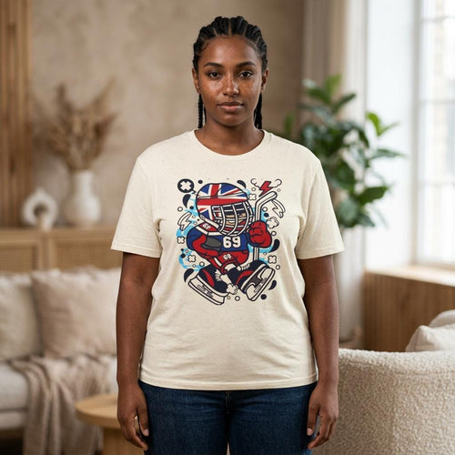 British Hockey Player T-Shirt | Union Jack Ice Hockey Graphic Tee | Sports Fan Gift Shirt