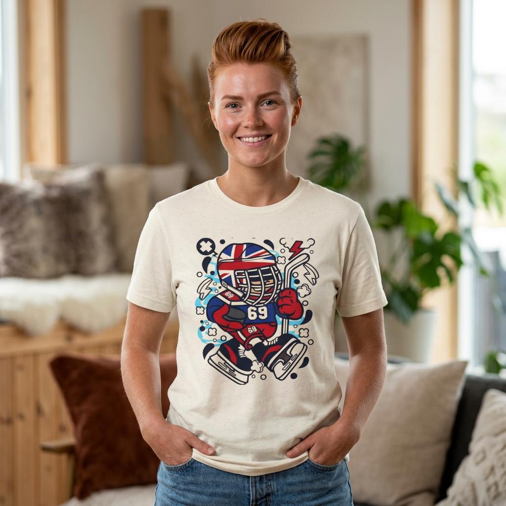 British Hockey Player T-Shirt | Union Jack Ice Hockey Graphic Tee | Sports Fan Gift Shirt