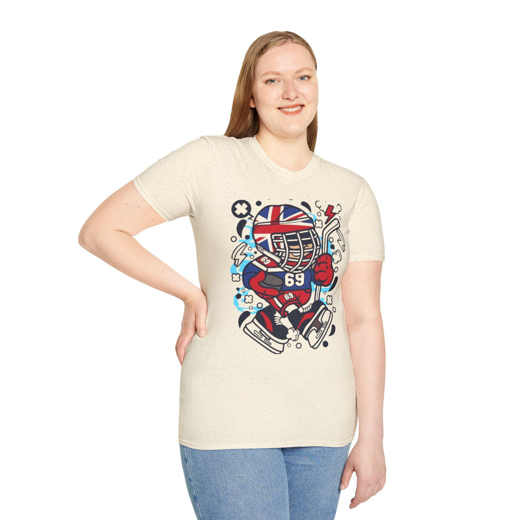 British Hockey Player T-Shirt | Union Jack Ice Hockey Graphic Tee | Sports Fan Gift Shirt