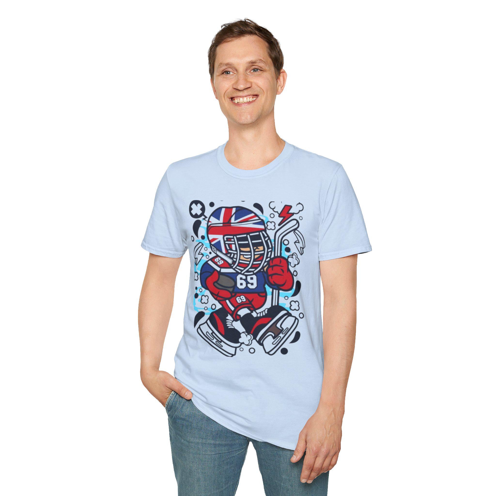 British Hockey Player T-Shirt | Union Jack Ice Hockey Graphic Tee | Sports Fan Gift Shirt