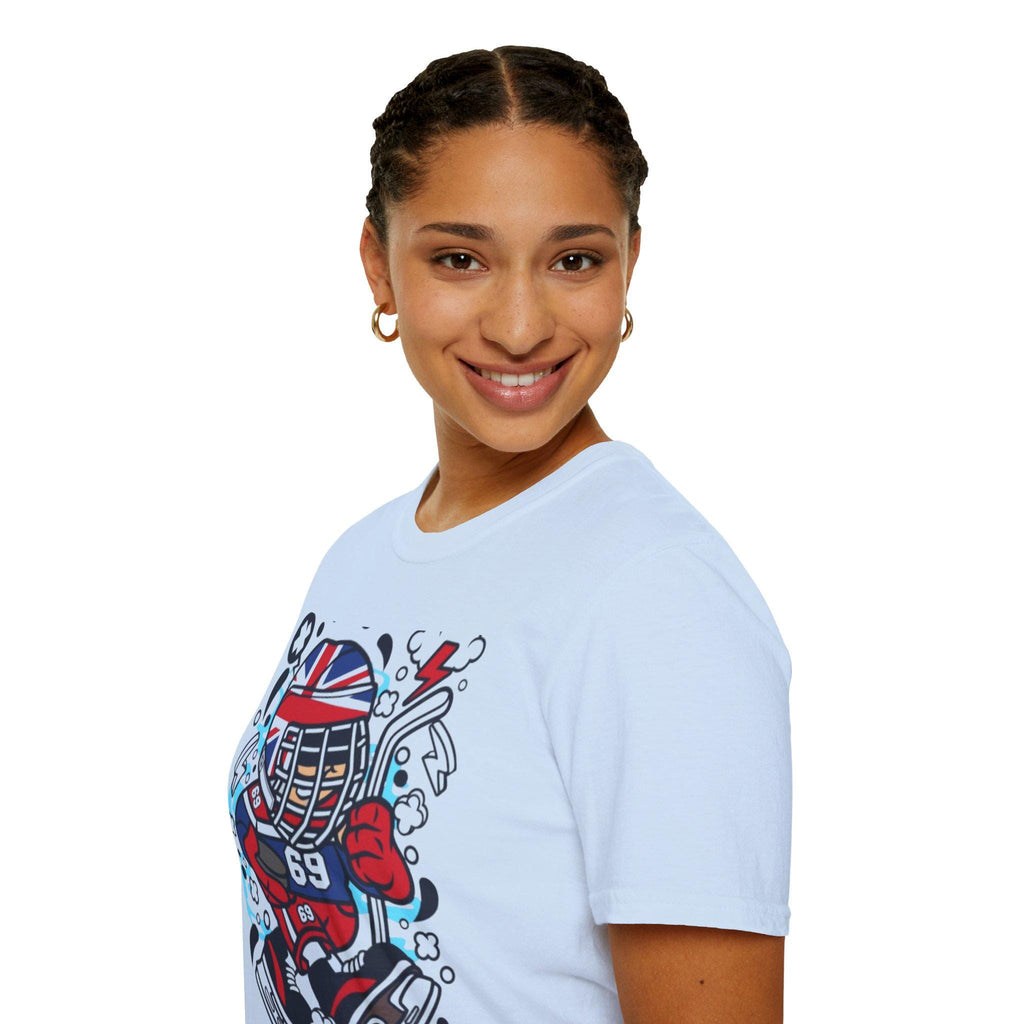 British Hockey Player T-Shirt | Union Jack Ice Hockey Graphic Tee | Sports Fan Gift Shirt