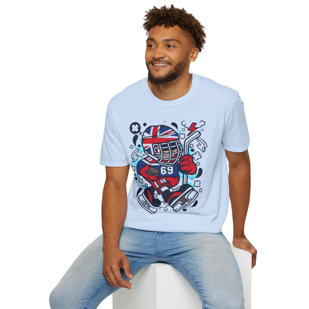 British Hockey Player T-Shirt | Union Jack Ice Hockey Graphic Tee | Sports Fan Gift Shirt