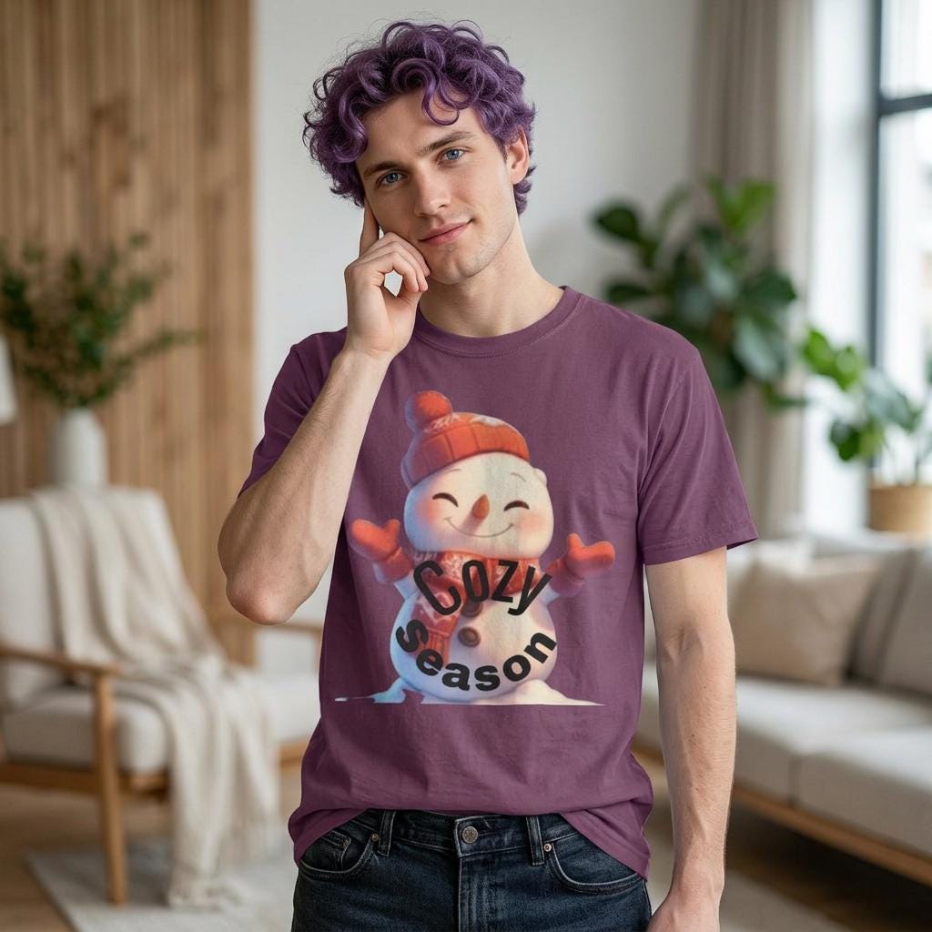 Cozy Season Snowman T-Shirt | Hand-Drawn Winter Graphic Tee