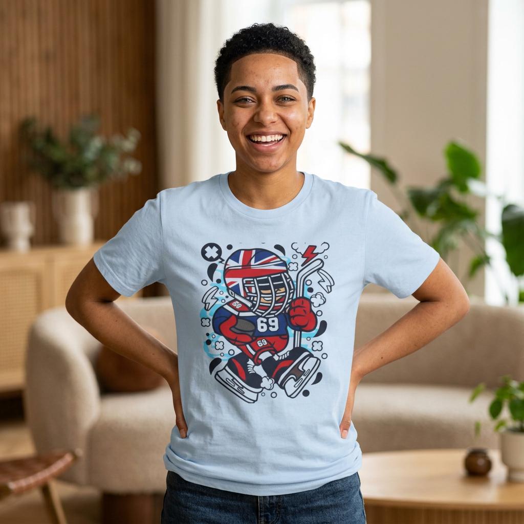 British Hockey Player T-Shirt | Union Jack Ice Hockey Graphic Tee | Sports Fan Gift Shirt