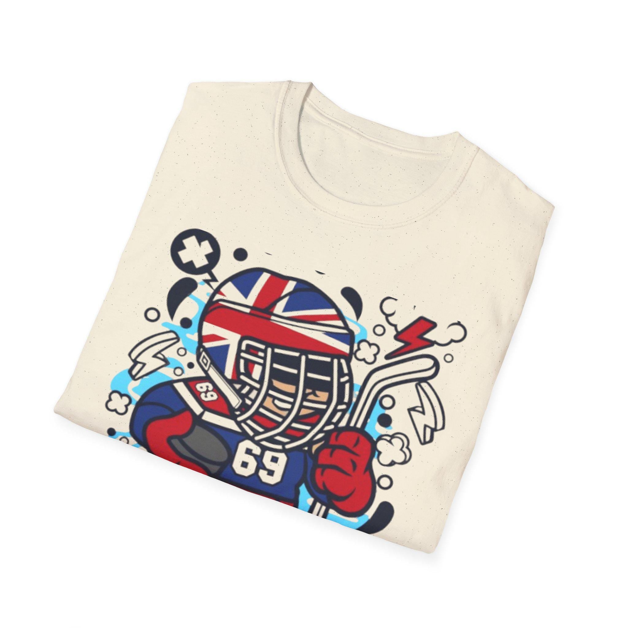 British Hockey Player T-Shirt | Union Jack Ice Hockey Graphic Tee | Sports Fan Gift Shirt