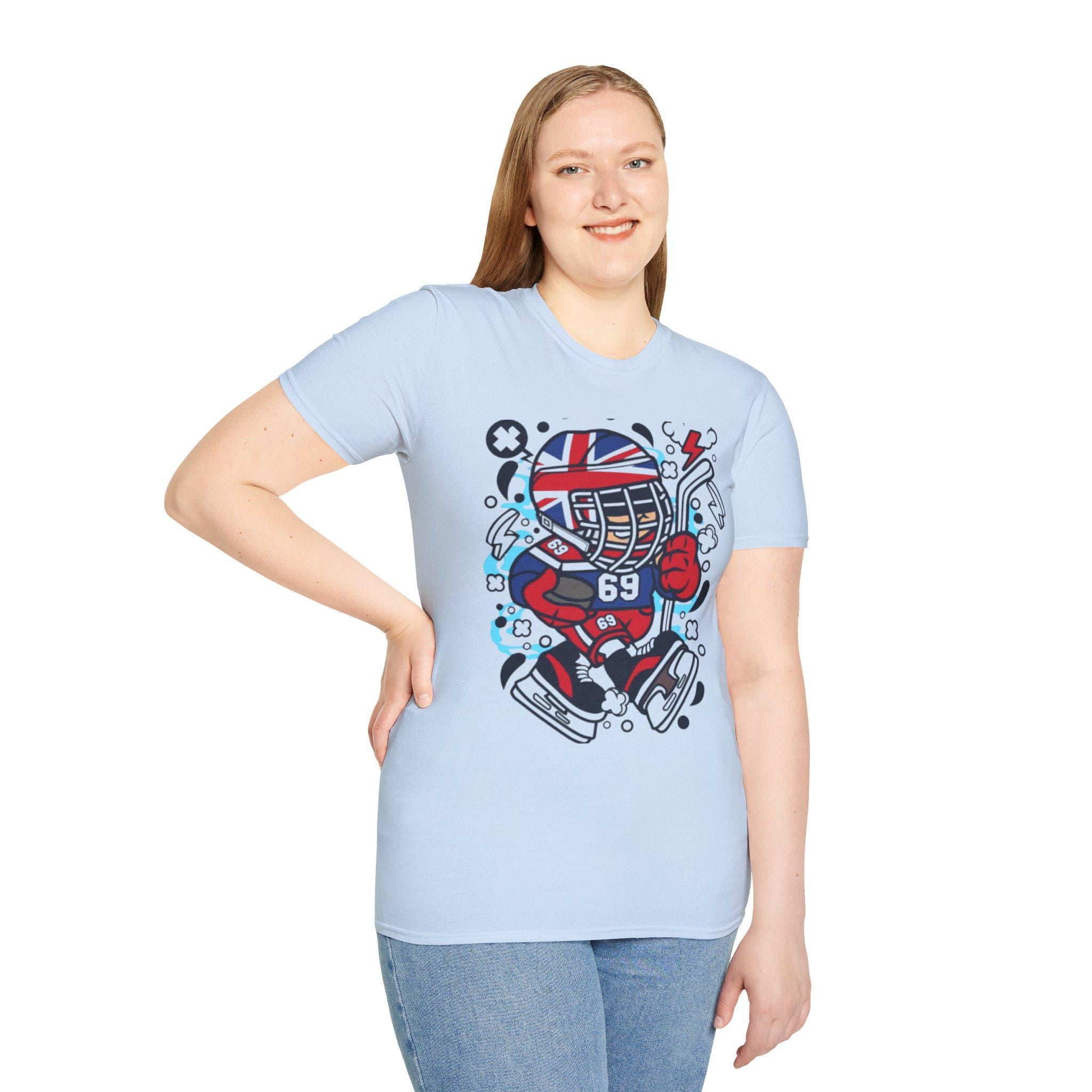 British Hockey Player T-Shirt | Union Jack Ice Hockey Graphic Tee | Sports Fan Gift Shirt
