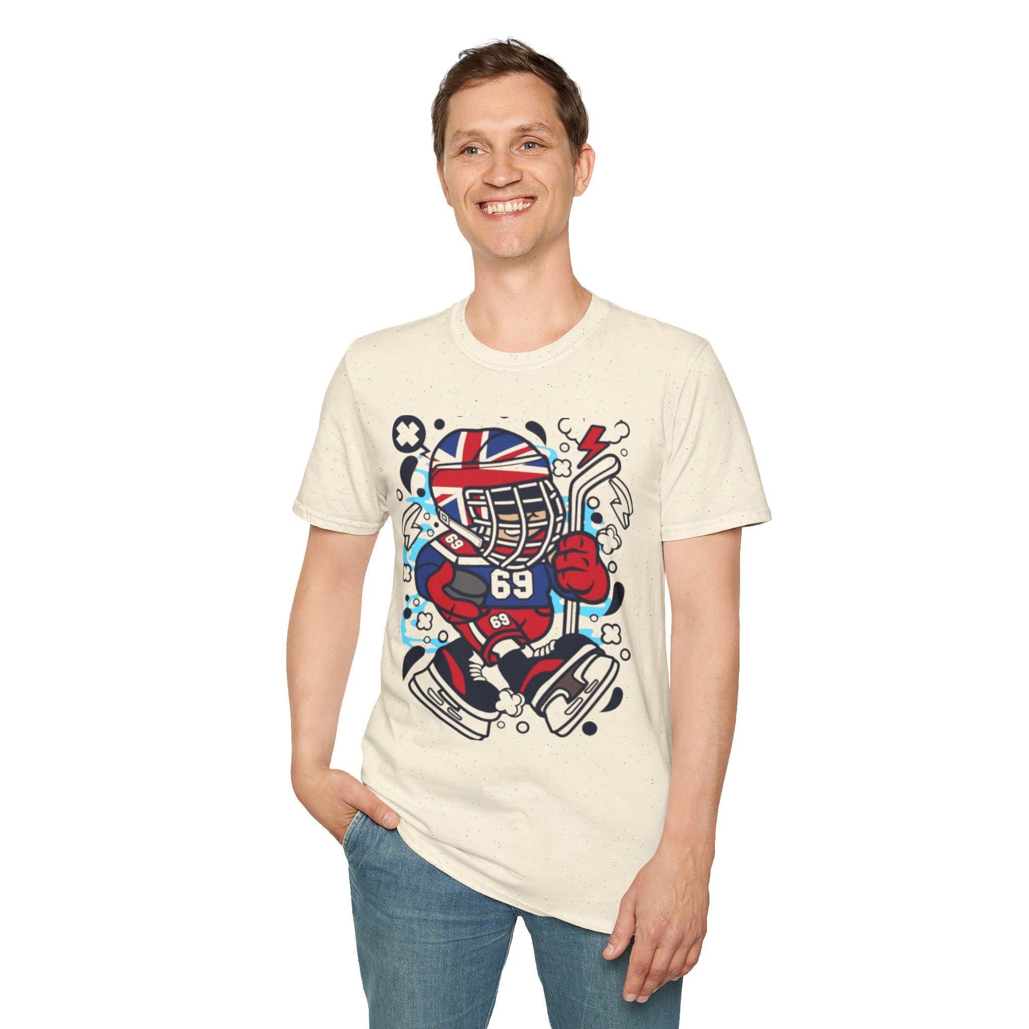 British Hockey Player T-Shirt | Union Jack Ice Hockey Graphic Tee | Sports Fan Gift Shirt