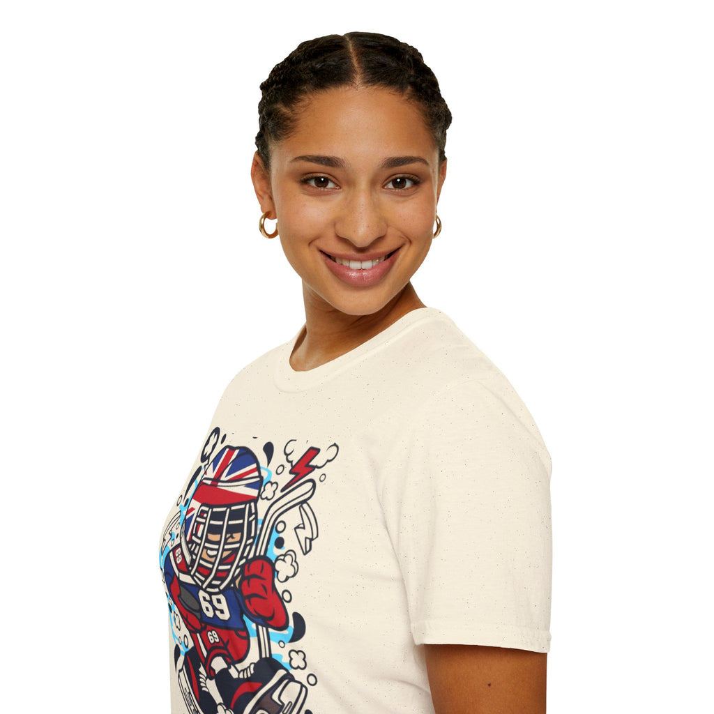 British Hockey Player T-Shirt | Union Jack Ice Hockey Graphic Tee | Sports Fan Gift Shirt