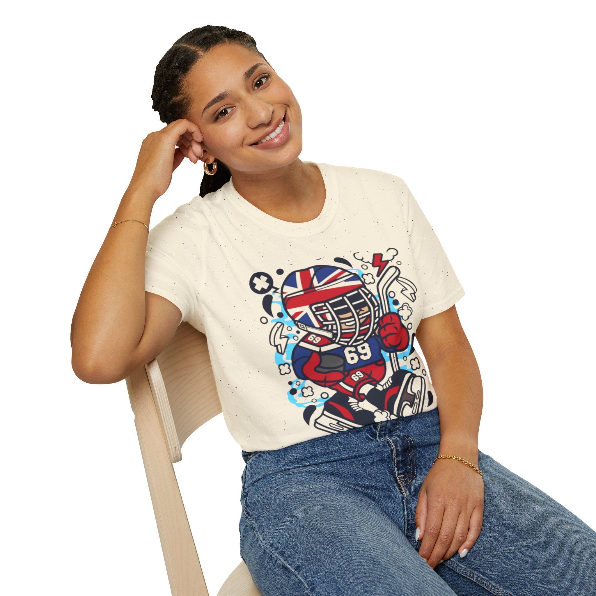 British Hockey Player T-Shirt | Union Jack Ice Hockey Graphic Tee | Sports Fan Gift Shirt