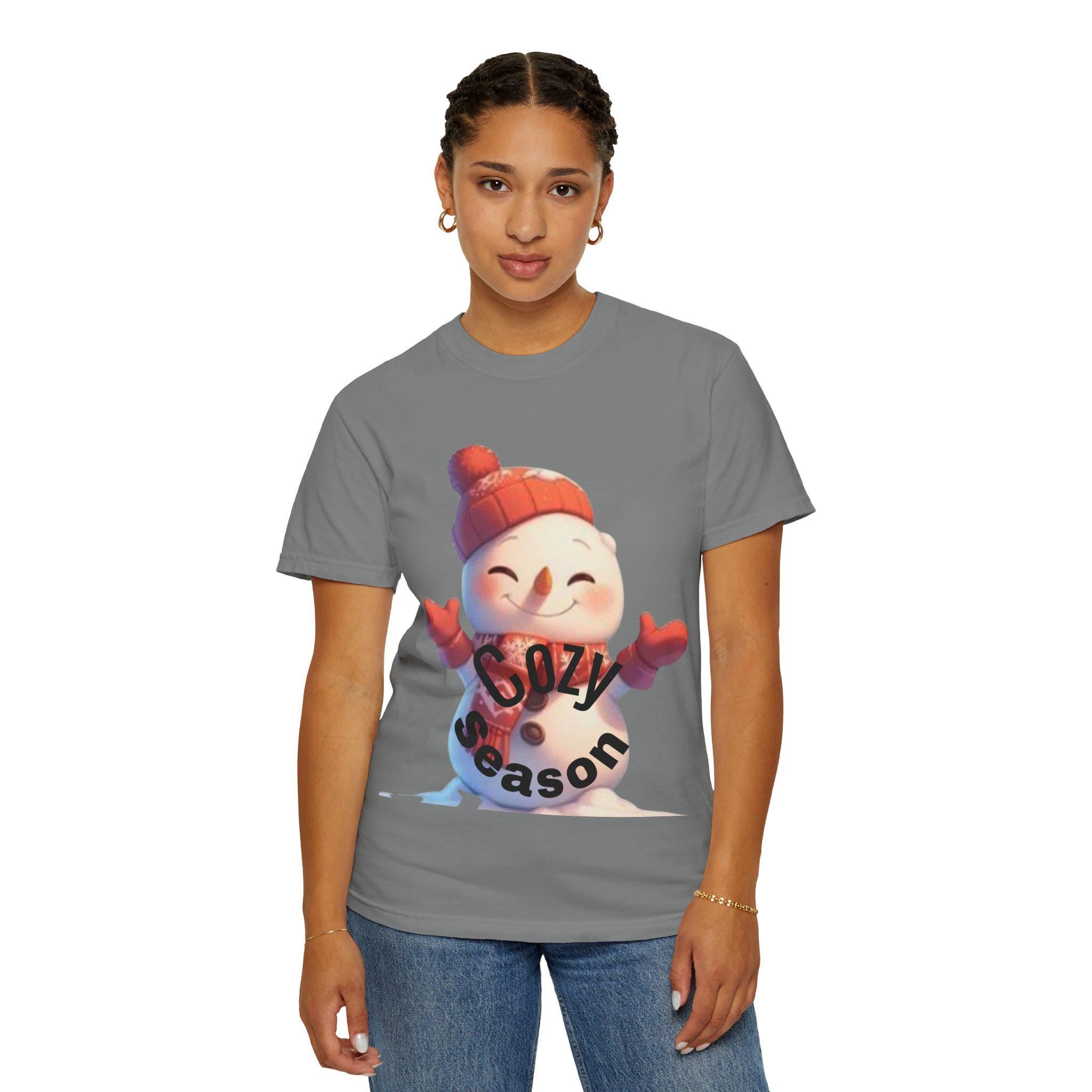 Cozy Season Snowman T-Shirt | Hand-Drawn Winter Graphic Tee