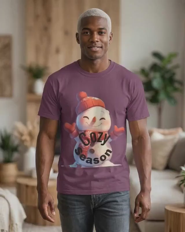 Cozy Season Snowman T-Shirt | Hand-Drawn Winter Graphic Tee