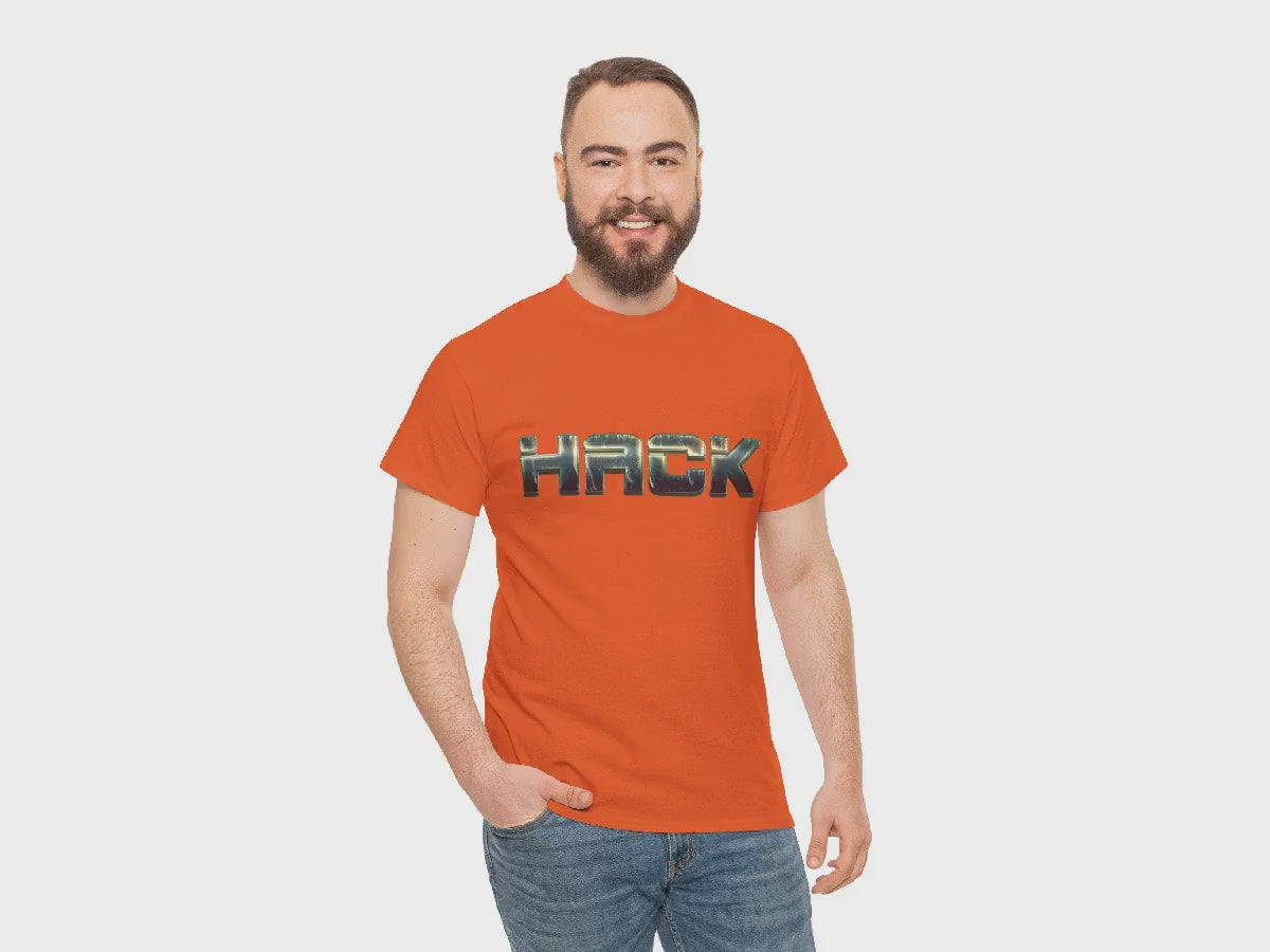 Bold Orange Metallic Camo Logo Tee for Tech Coder Debugging - Heavyweight Cotton Shirt